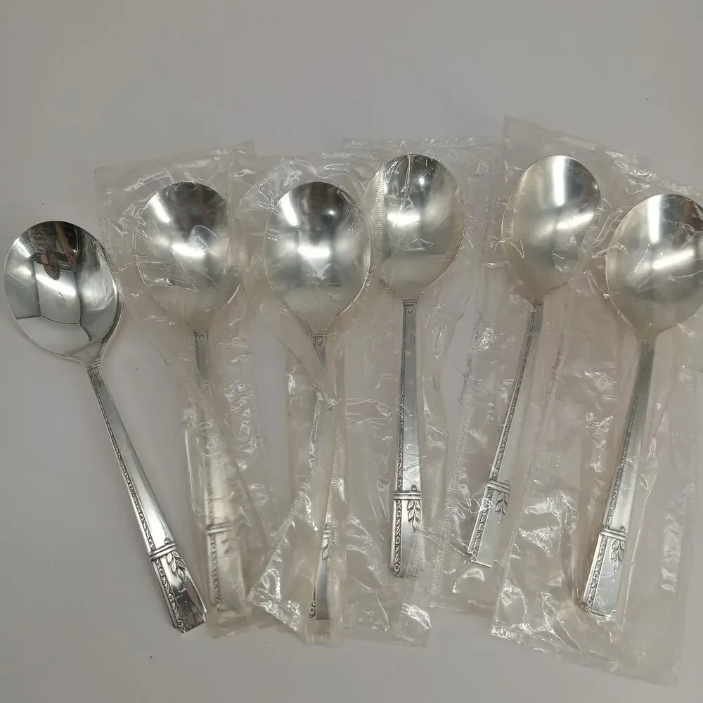 6X SS Oneida Prestige GRENOBLE Silverplate Soup Spoons 1 Used Rest New